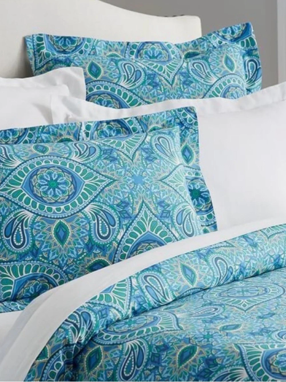 Pottery Barn 3 Piece Queen Duvet Set Martina Blue Boho